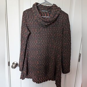 Sno Skins Womens Long Sleeve Cowl Collar Knit Top M Black Multi Color